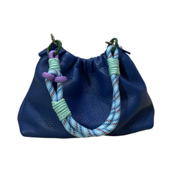 Sac Bandoulière Cuir Grainé Plissa – Bleu Roy