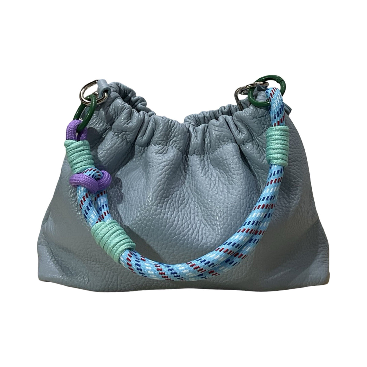 Sac Bandoulière Cuir Grainé Plissa – Bleu Clair