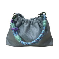 Sac Bandoulière Cuir Grainé Plissa – Bleu Clair
