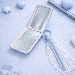 Miroir pliant - Porte clés Chat Vichy bleu Kawaii