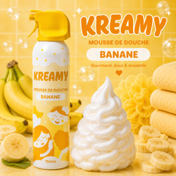 KREAMY – Mousse de douche texturée pour enfant 150 ml – 4 parfums : Framboise, Cookie, Banane & Bubble Gum – Banane