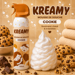 KREAMY – Mousse de douche texturée pour enfant 150 ml – 4 parfums : Framboise, Cookie, Banane & Bubble Gum – Cookie