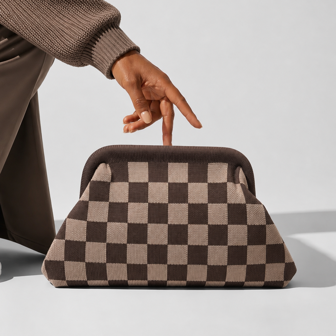 Pochette à damier Simon – Taupe