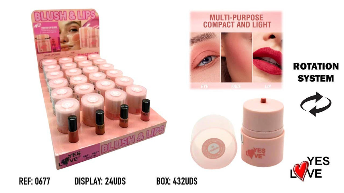 Système rotatif crème blush et rouge à lèvres