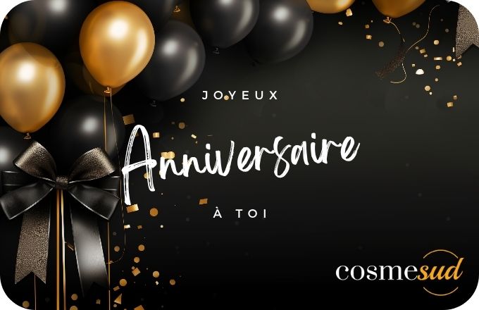 Carte cadeau Cosmesud — Anniversaire noir et or
