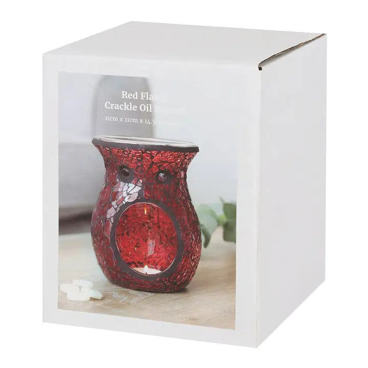 Grand Brûleur à Mazout et Chauffe-Cire en Verre Craquelé Rouge - Something Different Wholesale