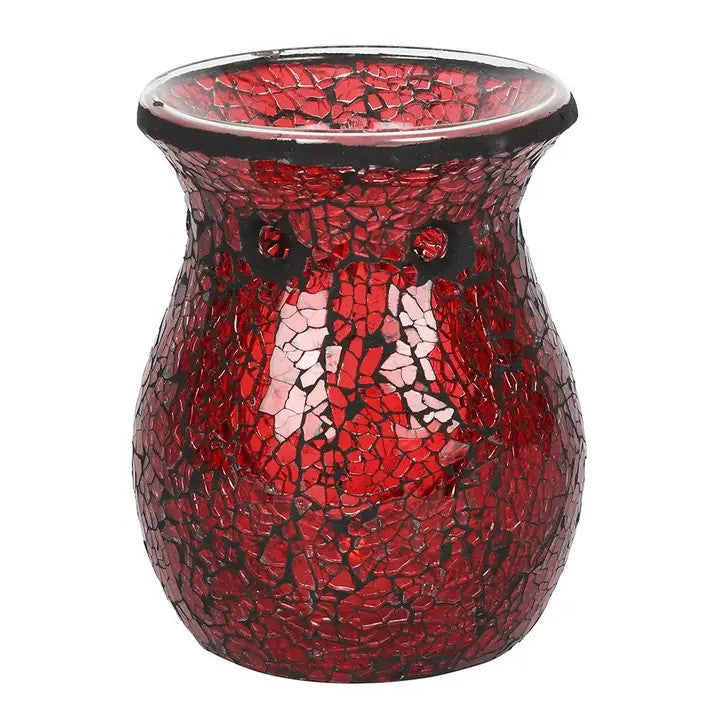 Grand Brûleur à Mazout et Chauffe-Cire en Verre Craquelé Rouge - Something Different Wholesale