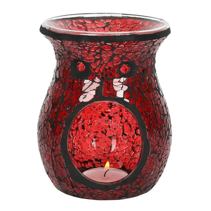 Grand Brûleur à Mazout et Chauffe-Cire en Verre Craquelé Rouge - Something Different Wholesale