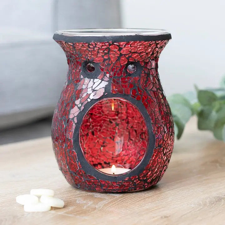 Grand Brûleur à Mazout et Chauffe-Cire en Verre Craquelé Rouge - Something Different Wholesale