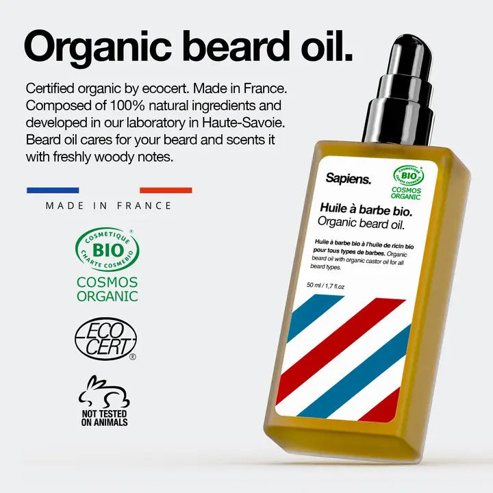 Huile à Barbe BIO Frais & Boisé (50 ml) - Sapiens.